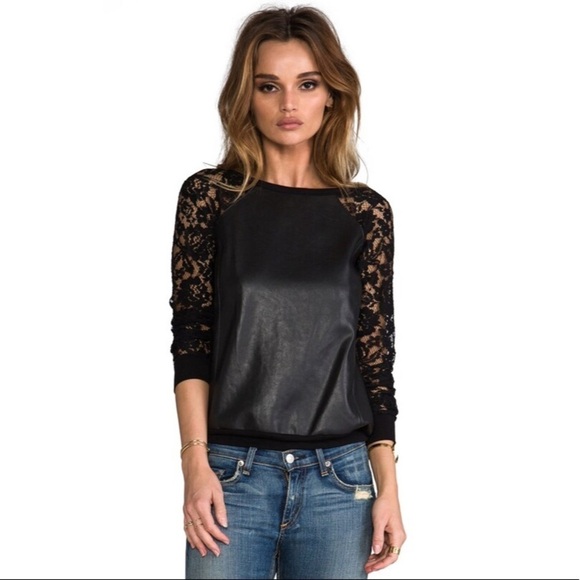 Bailey44 Black Stolen Bride Lace and Faux Leather Sweatshirt Size Small 408-B010 - Picture 1 of 11